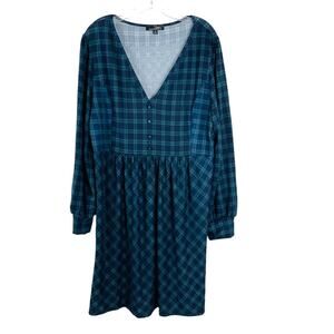 Suzanne Betro green blue plaid preppy academia babydoll holiday midi dress 2X